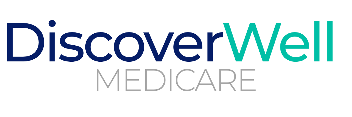 DiscoverWell Medicare logo: 'Discover' in dark blue, 'Well' in teal, with 'MEDICARE' in light gray below.